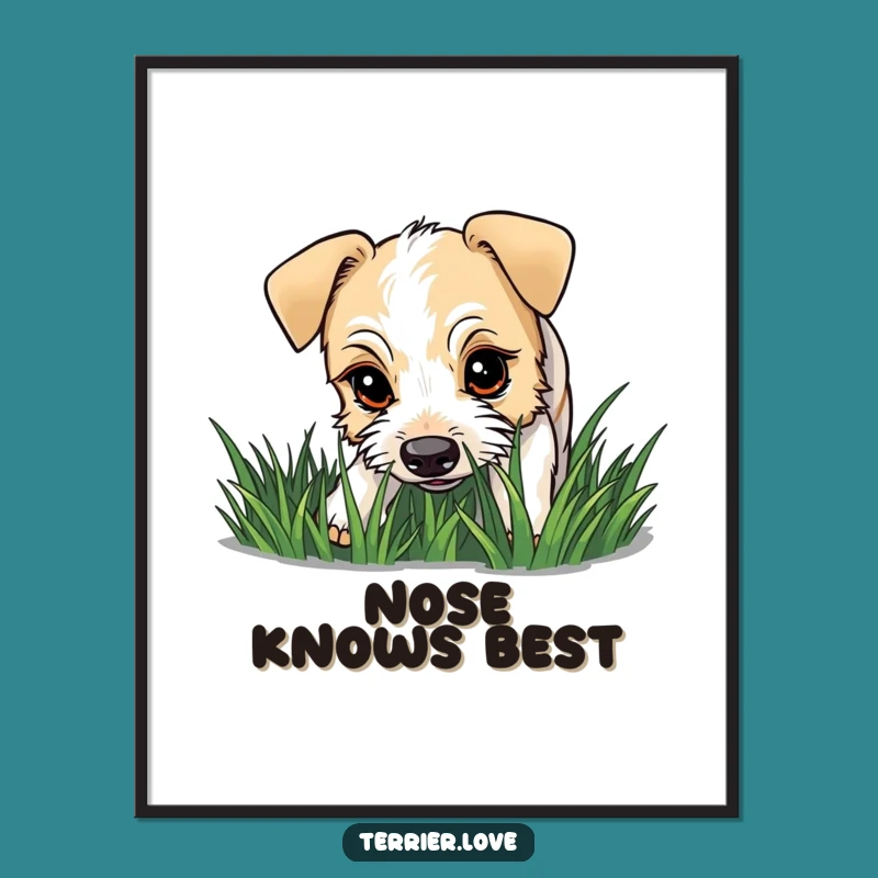 Funny Curious Terrier Sniffing Poster - Investigative Dog Art Print
