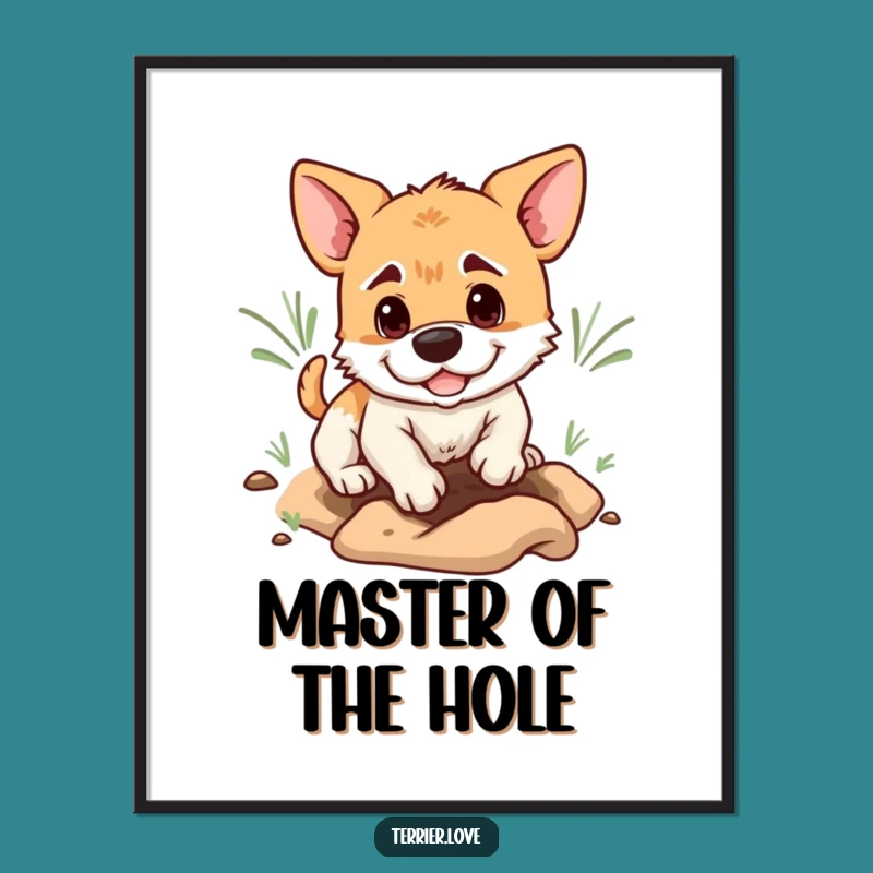 Funny Playful Terrier Digging Poster: Energetic Art