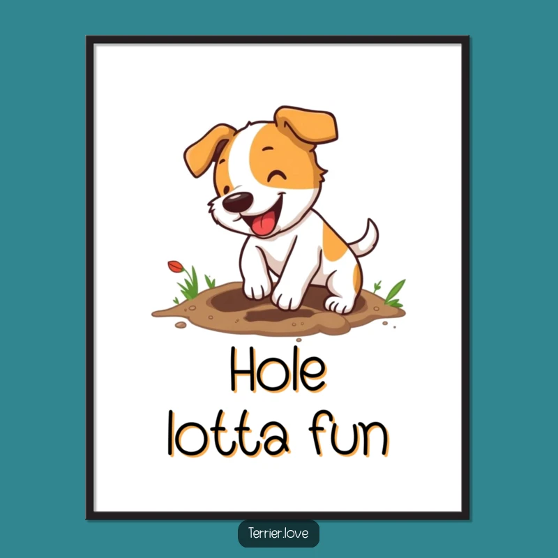 Funny Terrier Poster: Digging Dog, Energetic, Wall Art for Dog Enthusiasts