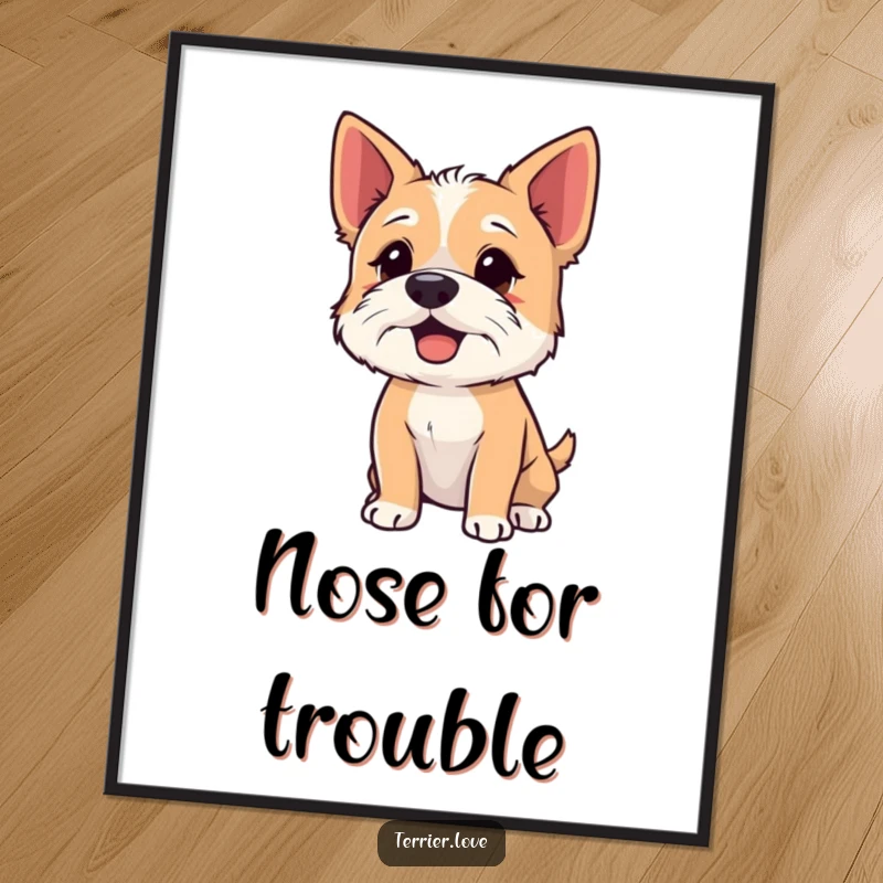 Funny Poster of a terrier excitedly sniffing the air with its nose up, humorous wall art for the curious spirit.