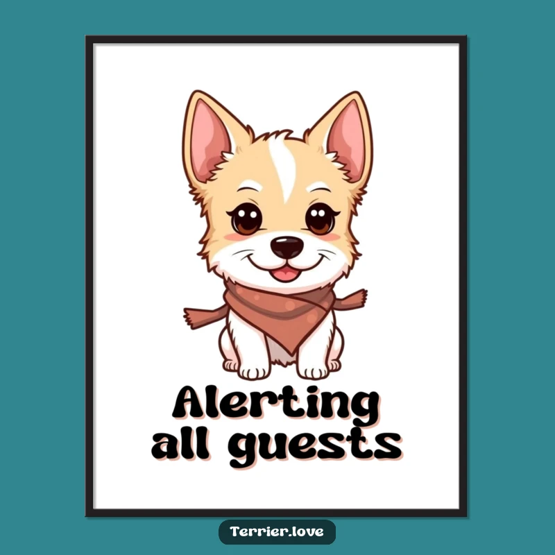 Funny Terrier Poster: Smiling Scarf Dog Alert Wall Art