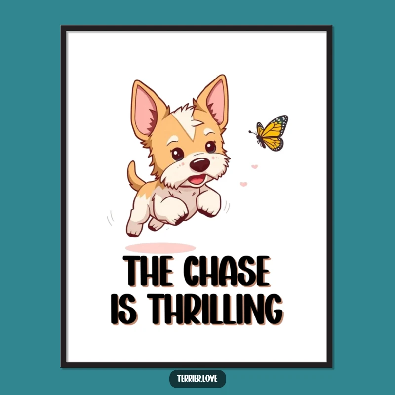 Funny Playful Terrier Poster: Whimsical Chase Art, Great Gift