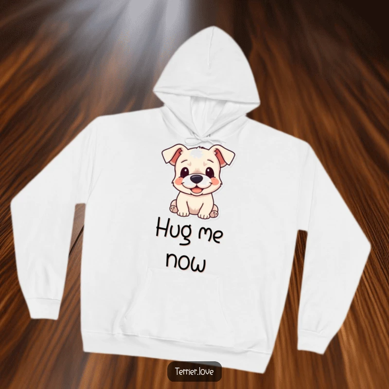 Funny Hoodie: A delightful terrier with relaxed, floppy ears, radiating warmth and inviting cuddles, perfect for cozy moments.