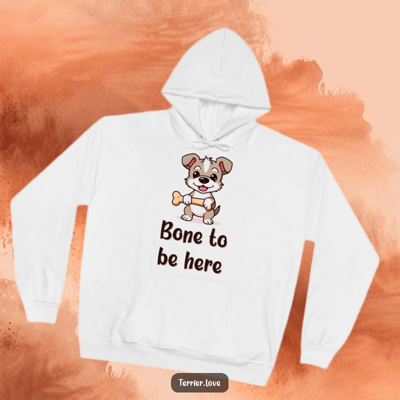 Funny Proud Terrier Hoodie: Comfortable sweatshirt featuring a proud dog character holding a bone, exuding confidence.