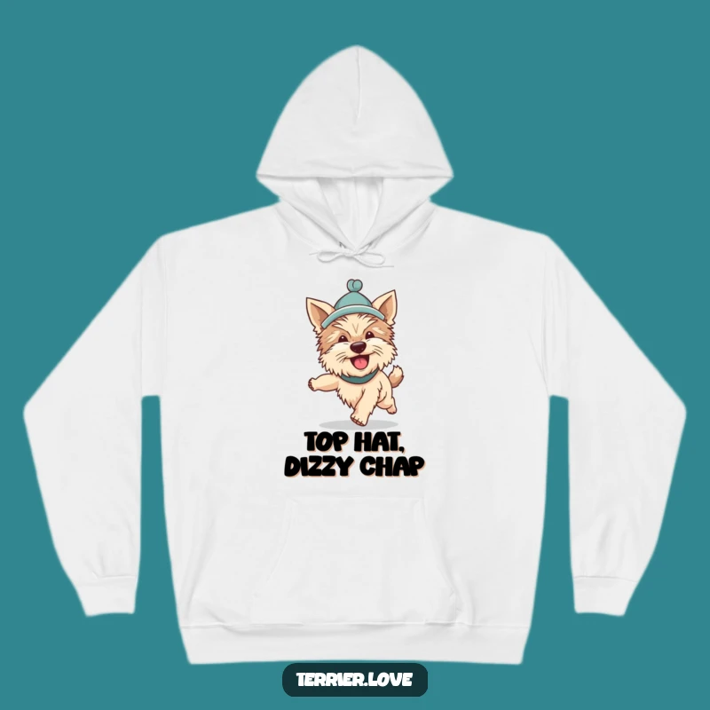Funny Terrier Hat Tail Chasing Hoodie: Silly Dog's Enthusiastic Sweatshirt