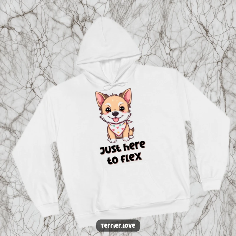 Funny Hoodie with a cheerful terrier proudly wearing a small, stylish bandana, radiating happiness and charm.