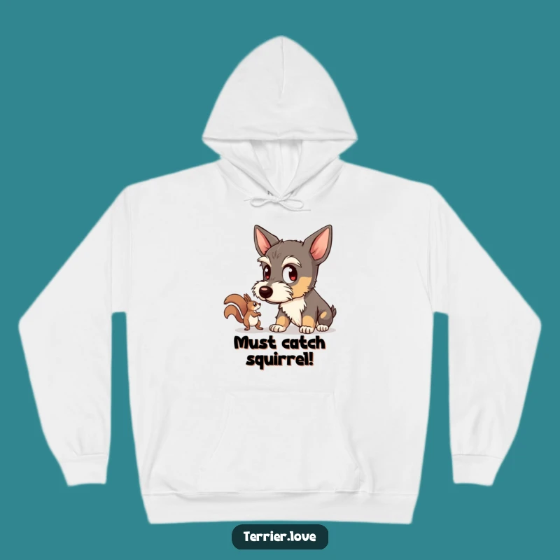 Funny Warm Terrier Hoodie - Focused Squirrel Watcher Dog Gift
