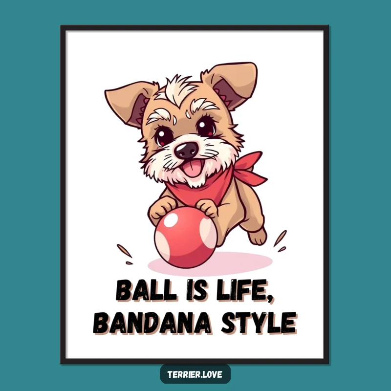 Free Printable Terrier Wall Art: Bandana Dog, Ball Chase, Funny Downloadable Home Decor