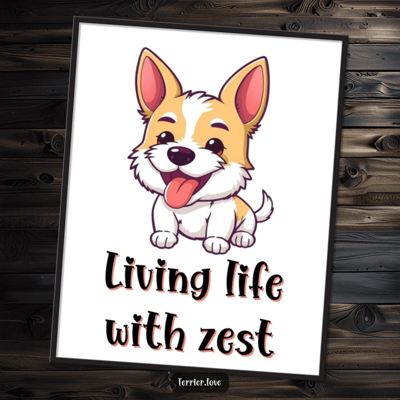 Funny Free Printable Wall Art: Energetic terrier with its tongue playfully sticking out, full of life.