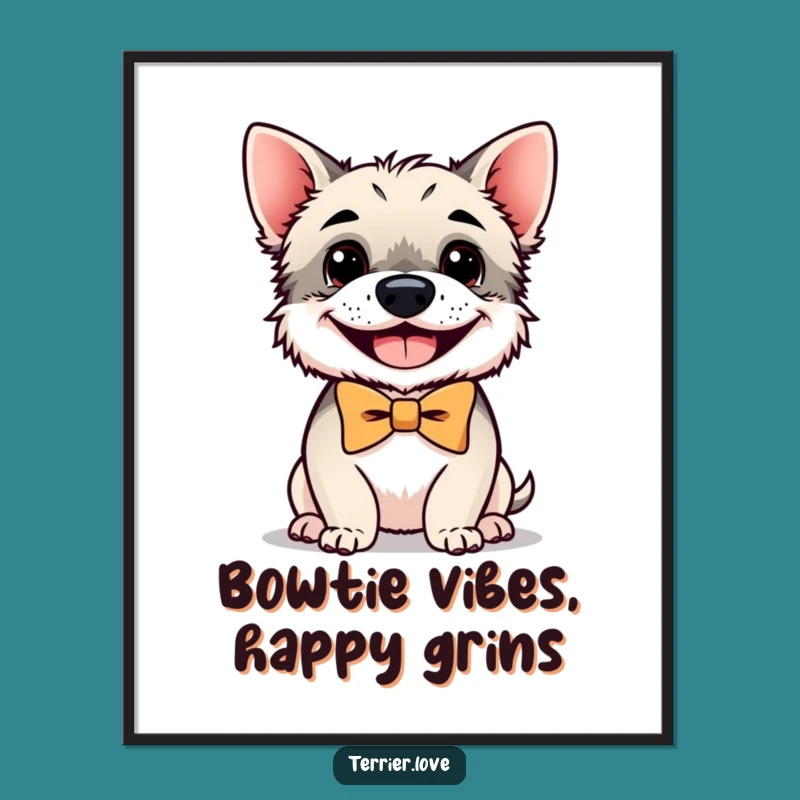 Free Printable Terrier Wall Art: Bowtie Dog, Grinning, Funny Downloadable Home Decor