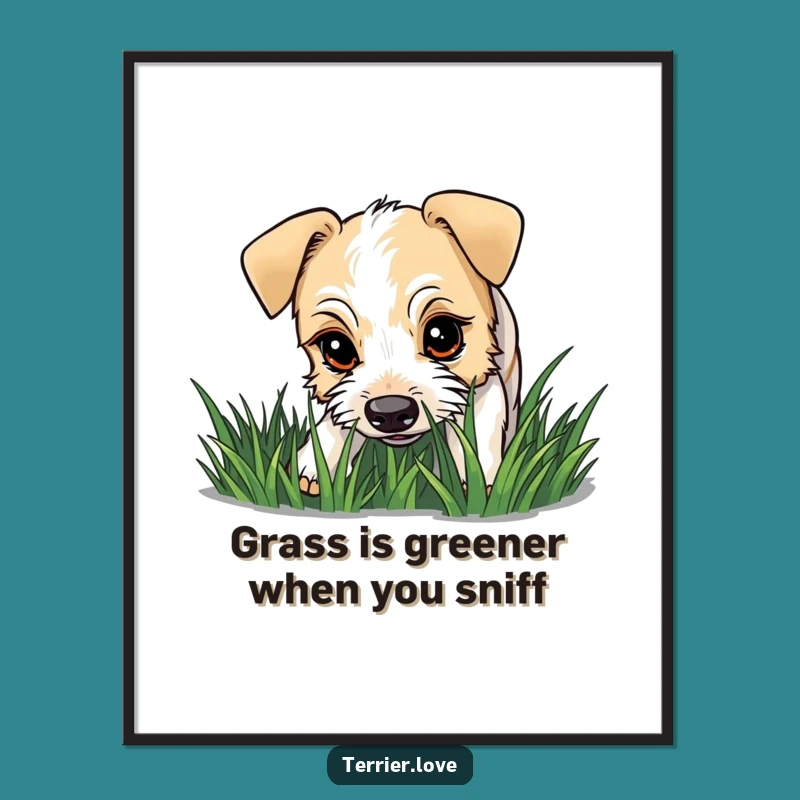 Free Printable Terrier Wall Art: Curious Dog Sniffing Grass Funny Decor