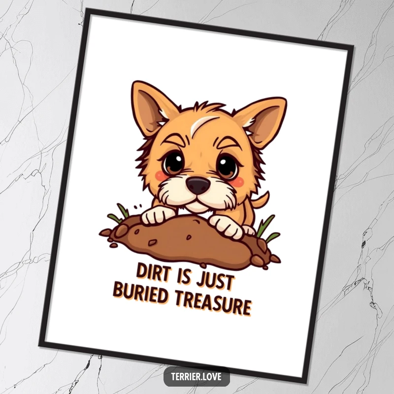 Free Printable Terrier Wall Art: Terrier with a determined expression enthusiastically digging a hole in the dirt, full of effort.