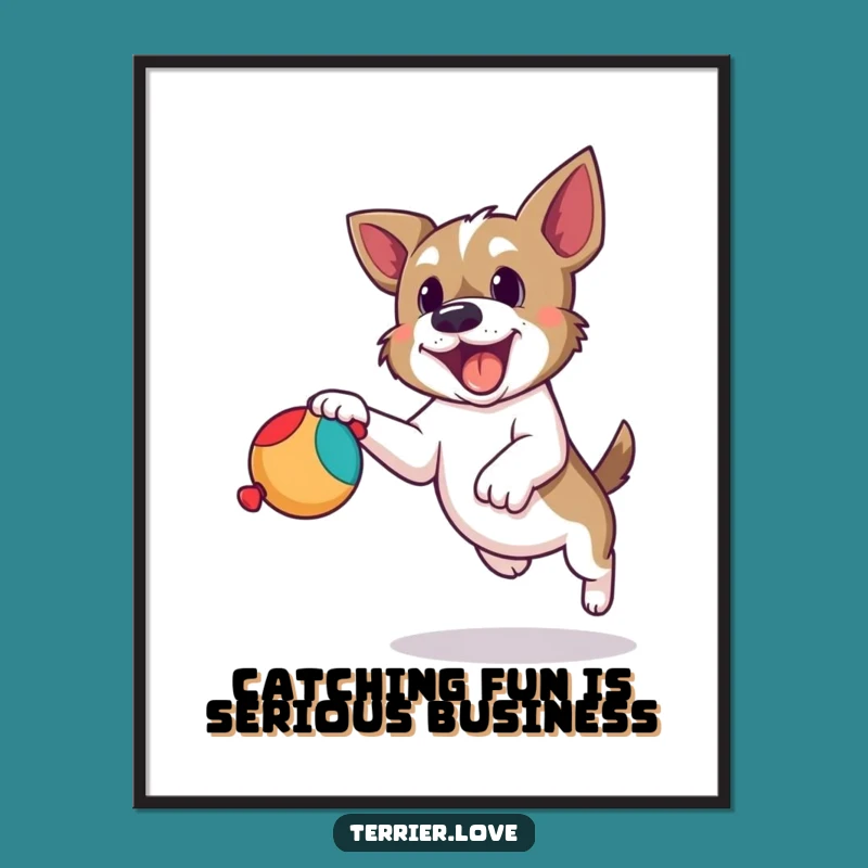 Free Printable Terrier Wall Art: Playful Dog Catching Toy - Downloadable Decor