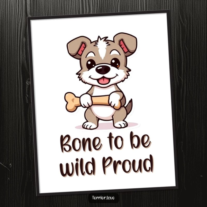 Funny Free Printable Terrier Wall Art: Terrier dog standing proudly with a bone, a statement piece.