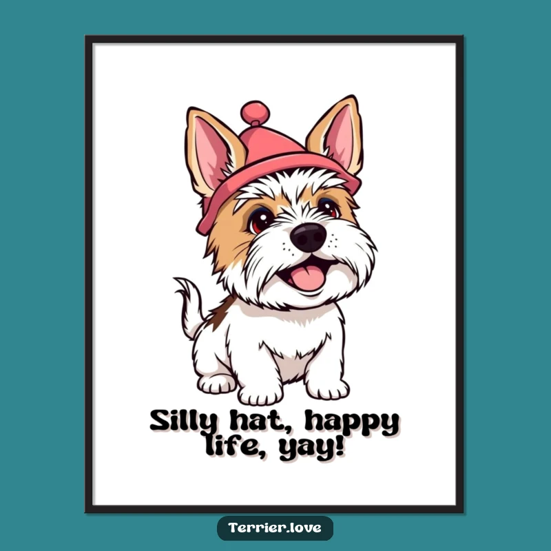 Free Printable Terrier Wall Art: Silly Hat Dog Funny Downloadable Decor
