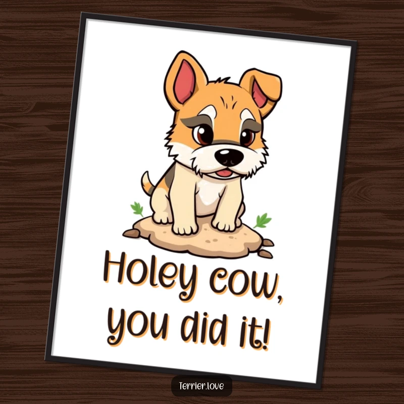 Funny Free Printable Wall Art: A terrier intensely digging a focused hole, embodying dedication and quirky charm.