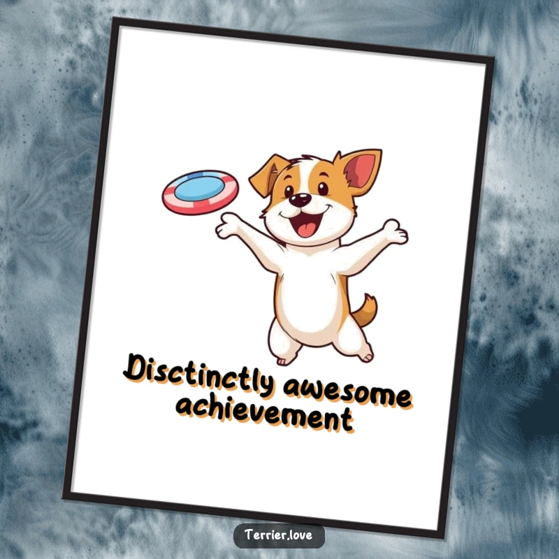 Funny Free Printable Wall Art: A joyful terrier captured mid-leap, expertly catching a colorful flying disc.