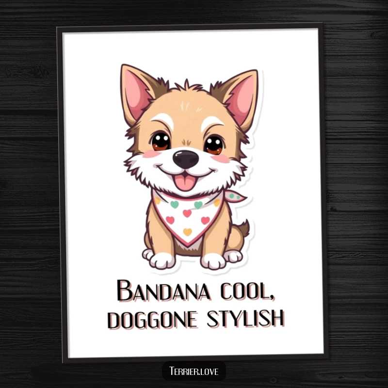 Funny Free Printable Wall Art: A cheerful terrier dog wearing a small bandana, adding a touch of quirky style to any room.
