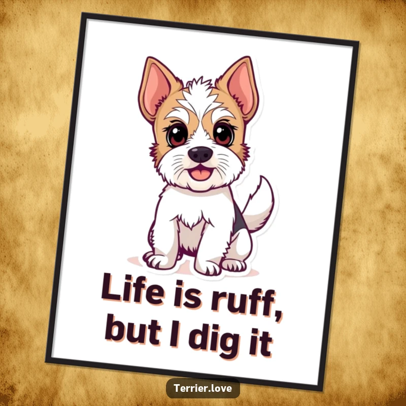 Funny Free Printable Wall Art: An alert terrier's tail is a blur of excitement, radiating pure, unadulterated doggy joy.