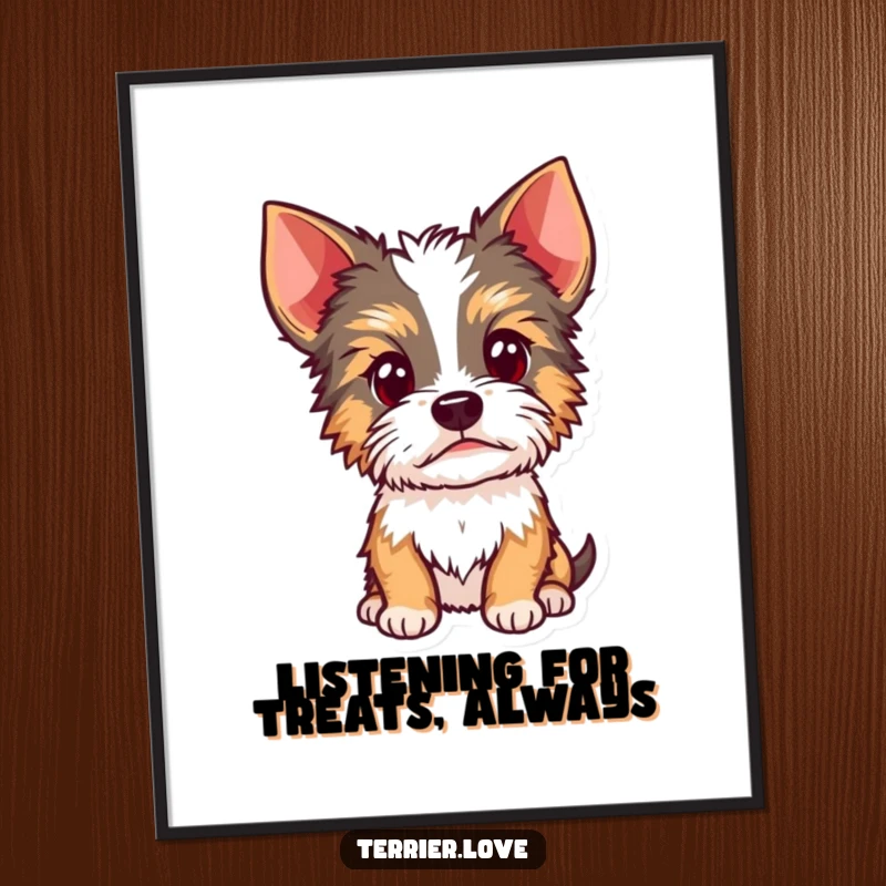 Funny Free Printable Wall Art: A curious Terrier with its head cocked and ears alert, observing the world with wonder.
