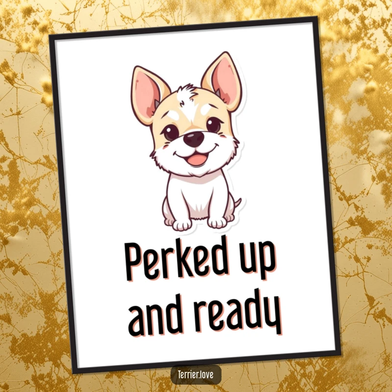 Funny Free Printable Wall Art: Smiling terrier with floppy ears perked, looking adorable and happy.