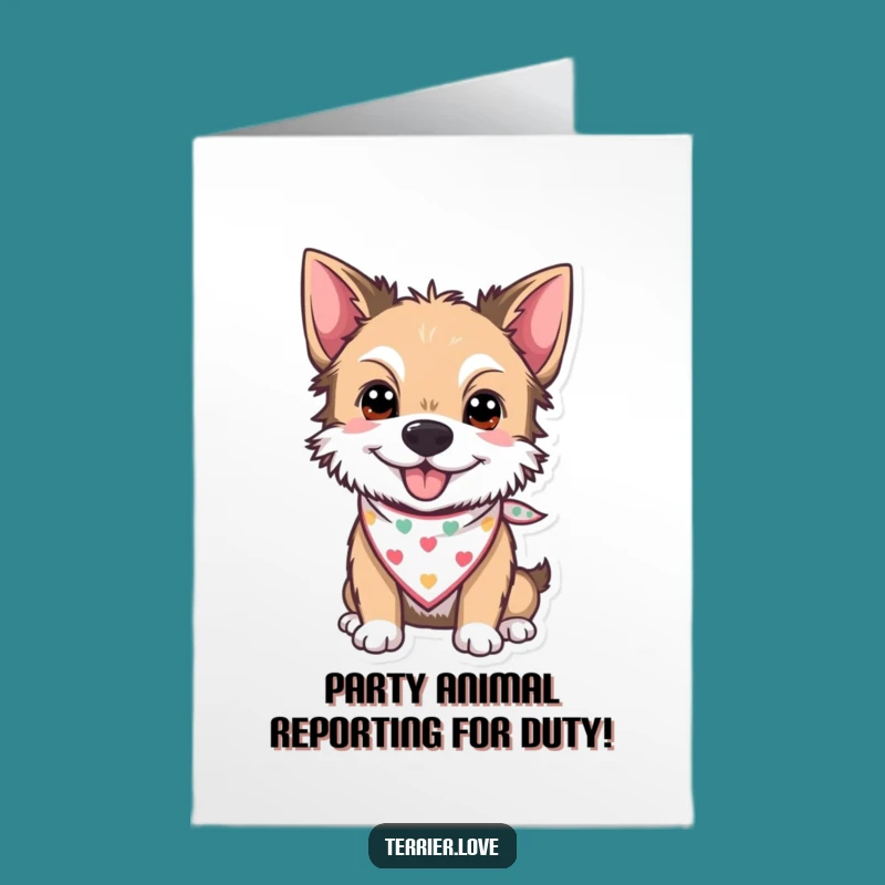Free Printable Birthday Card: Cheerful Bandana Terrier - Funny Dog Downloadable Gift!