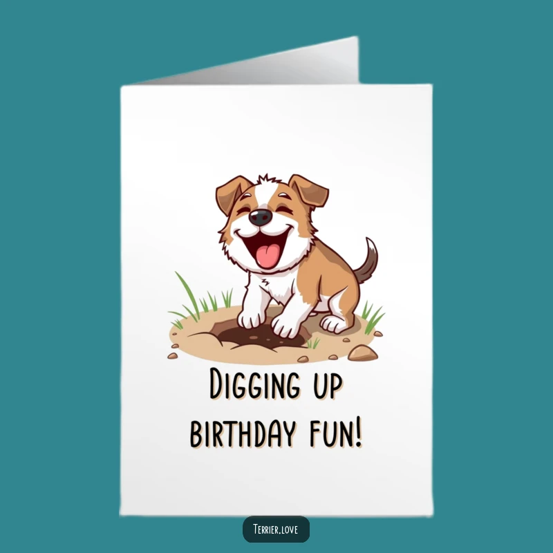 Free Printable Birthday Card: Joyful Terrier Digging Happy Dog Downloadable Gift
