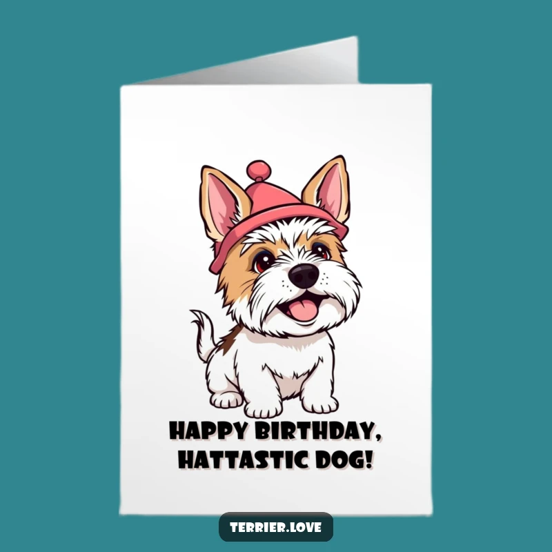 Free Printable Terrier Birthday Card: Silly Hat Dog Funny Downloadable Gift