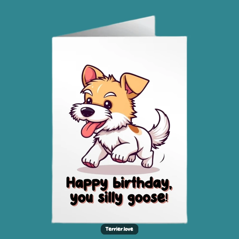 Free Printable Birthday Card: Happy Terrier Chasing Tail - Funny Downloadable Gift