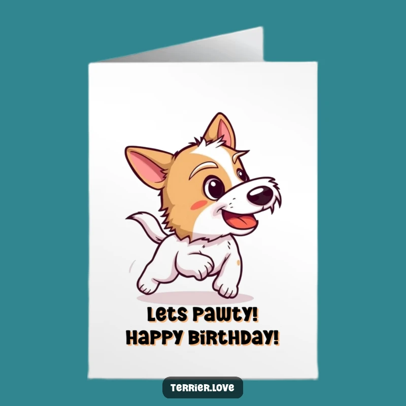 Free Printable Birthday Card: Playful Terrier Chasing, Hilarious Downloadable Gift for Dog Enthusiasts