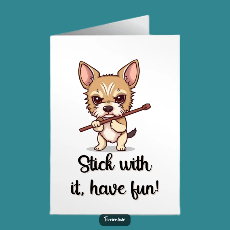 Free Printable Birthday Card: Determined Terrier, Stick Goal Downloadable Gift