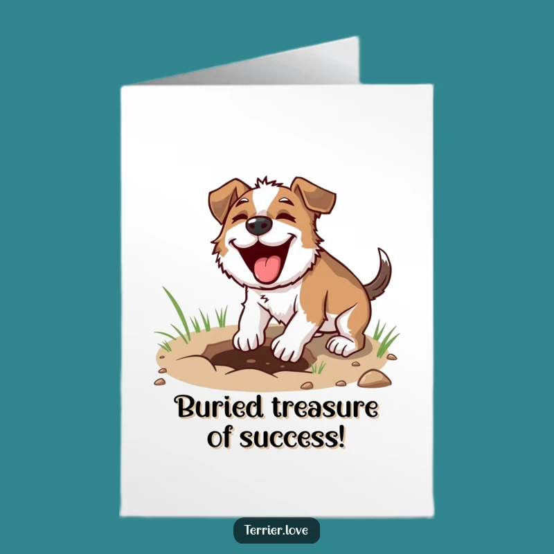 Free Printable Congrats Card: Focused Terrier Digging Success Downloadable Gift