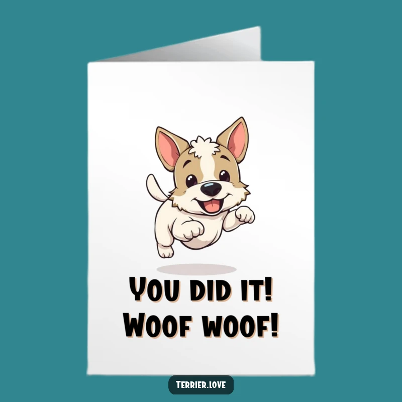 Free Printable Congrats Card: Joyful Terrier Running Celebration Dog Downloadable Gift