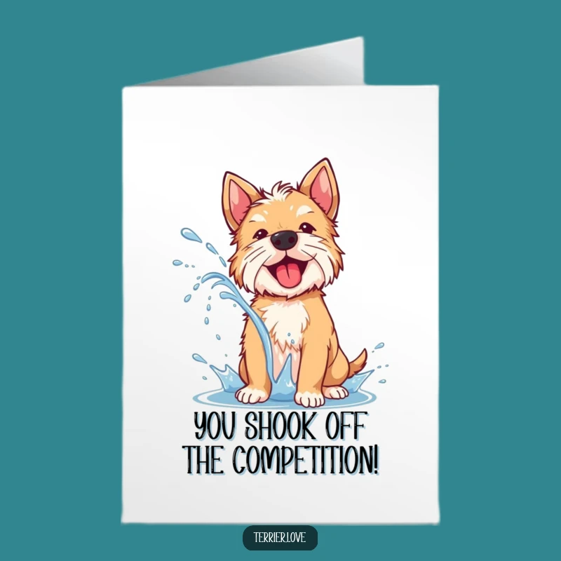 Free Printable Terrier Congrats Card: Wet Dog Celebration Downloadable Gift