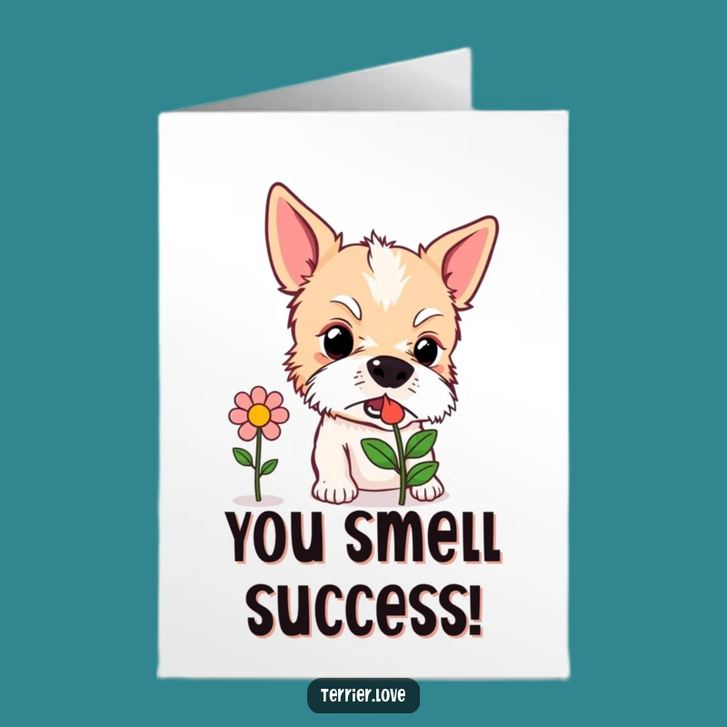 Free Printable Congrats Card: Curious Terrier's Floral Discovery - Funny Dog