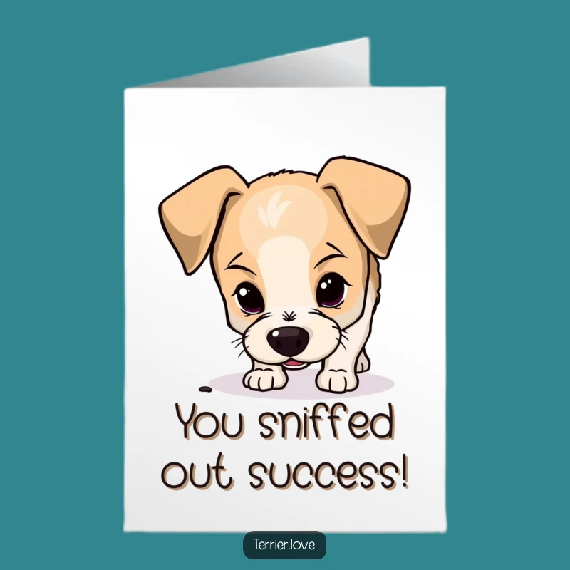 Free Printable Terrier Congrats Card: Curious Dog, Floppy Ears, Funny Downloadable Celebration
