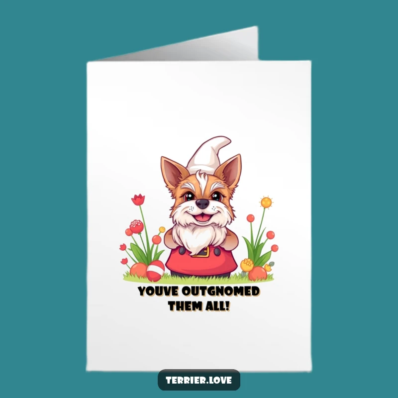 Free Printable Terrier Congrats Card: Gnome-Prank Dog Downloadable Gift