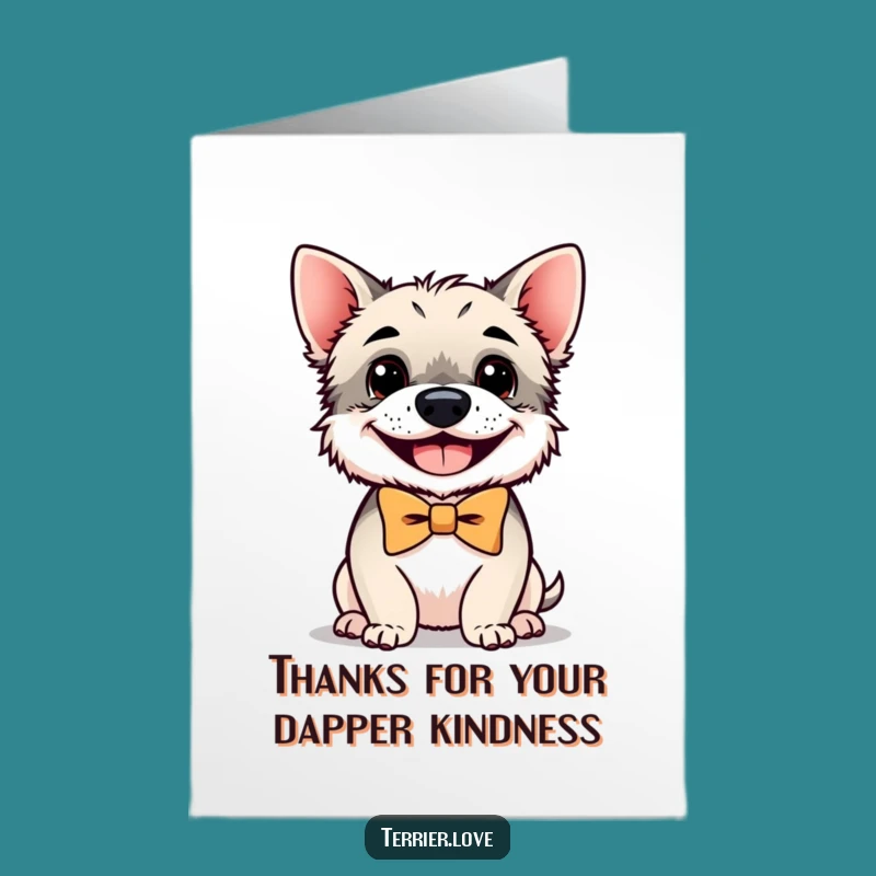 Free Printable Terrier Thank You Card: Bowtie Pup, Grinning, Humorous Downloadable Gift