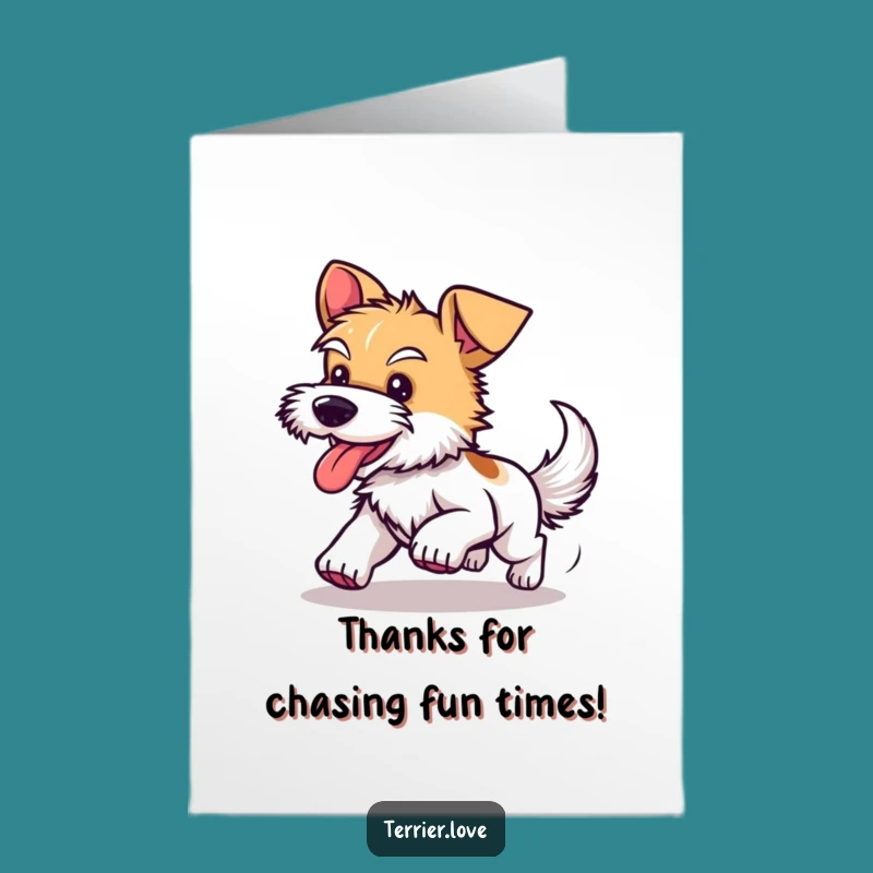 Free Printable Thank You Card: Happy Terrier Tail Chase - Funny Downloadable