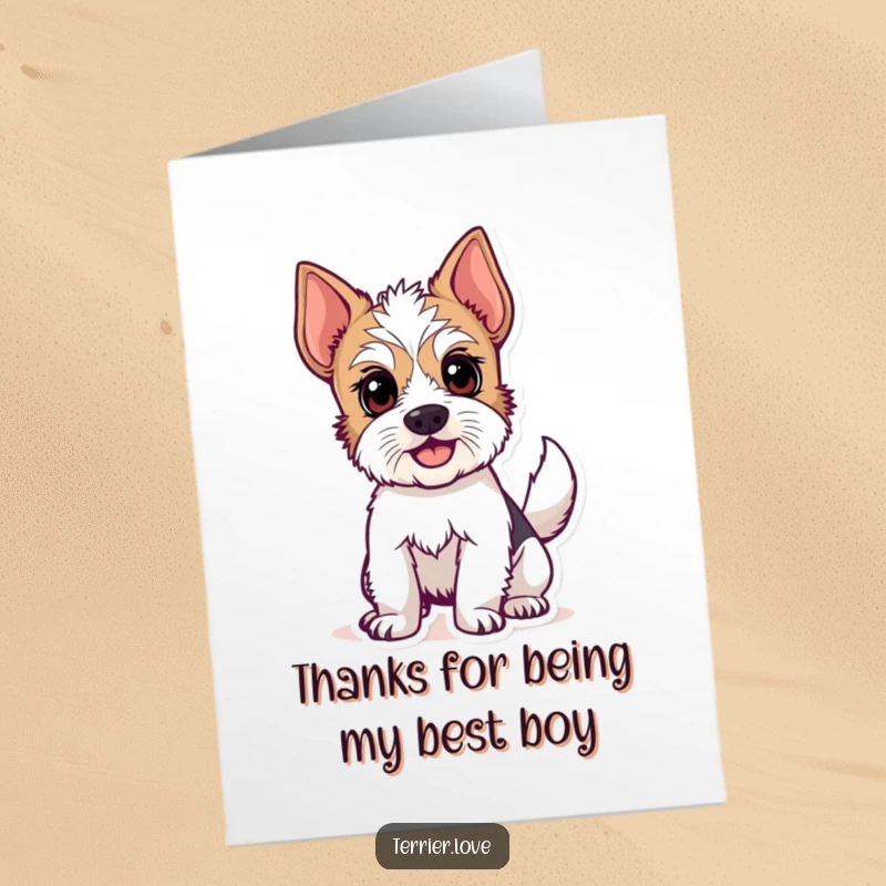 Funny Free Printable Thank You Card: A happy terrier with alert eyes vibrating with excitement, expressing gratitude.