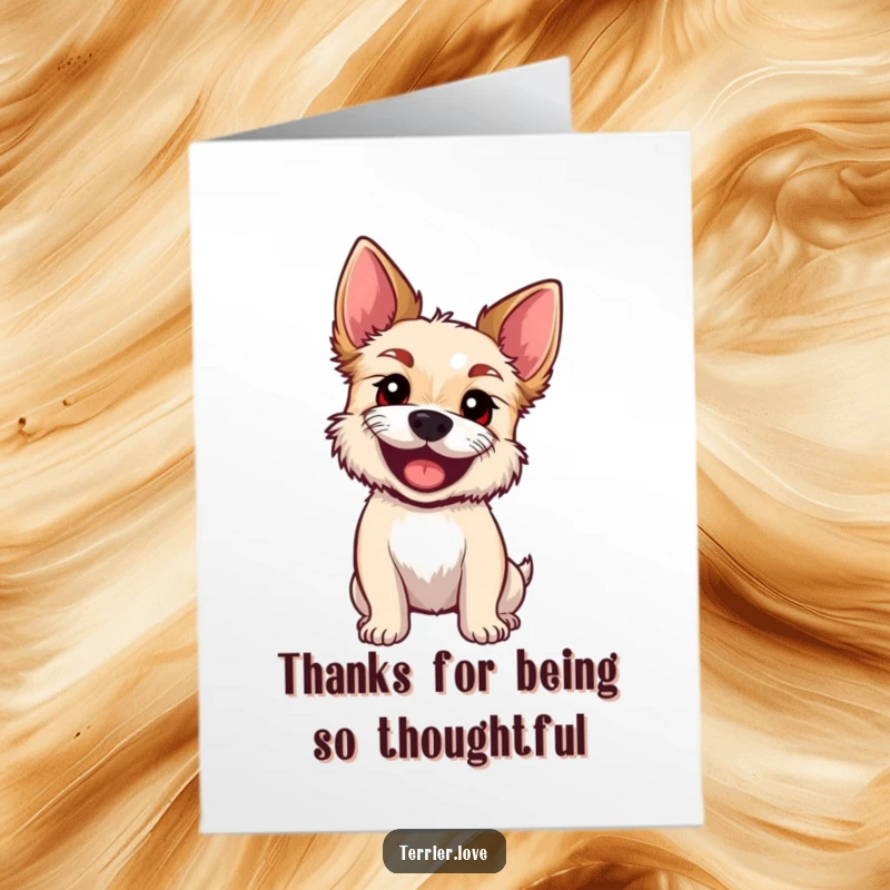 Funny Free Printable Thank You Card: A terrier tilts its head, looking sweetly curious, conveying sincere thanks.