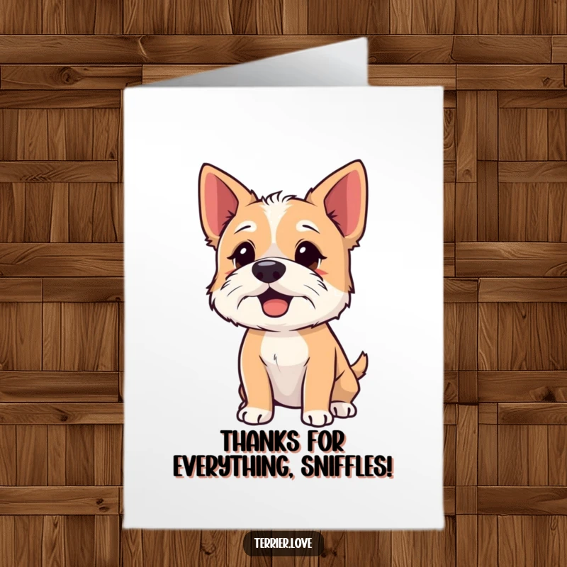 Funny Free Printable Terrier Thank You Card: Terrier dog sniffing the air with nose up, detecting your kindness, printable art.