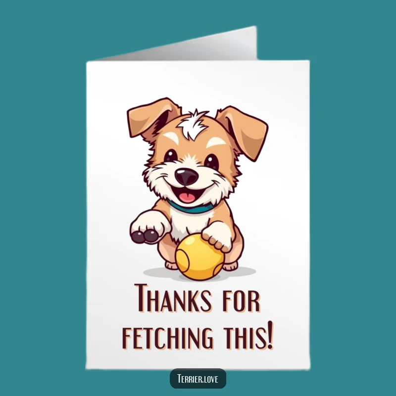 Free Printable Thank You Card: Grateful Terrier Dog Catches Ball! Thoughtful Downloadable Gift