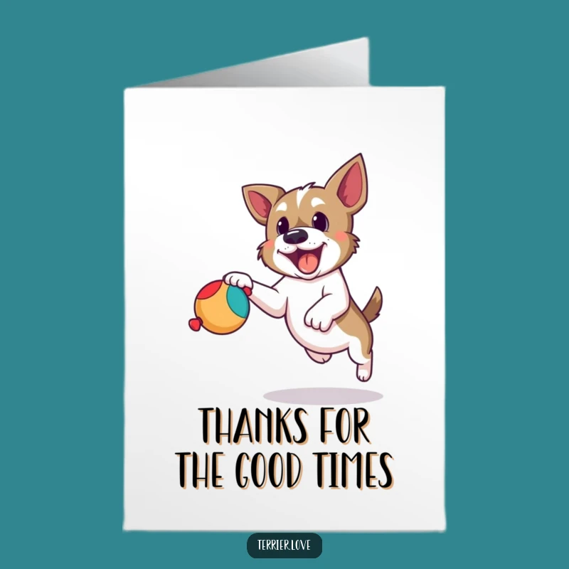 Free Printable Terrier Thank You Card: Playful Dog Catching Toy - DIY Gift