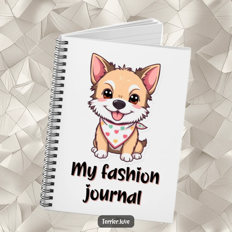 Funny Notebook cover featuring a cheerful terrier wearing a small bandana, exuding style and a friendly vibe.