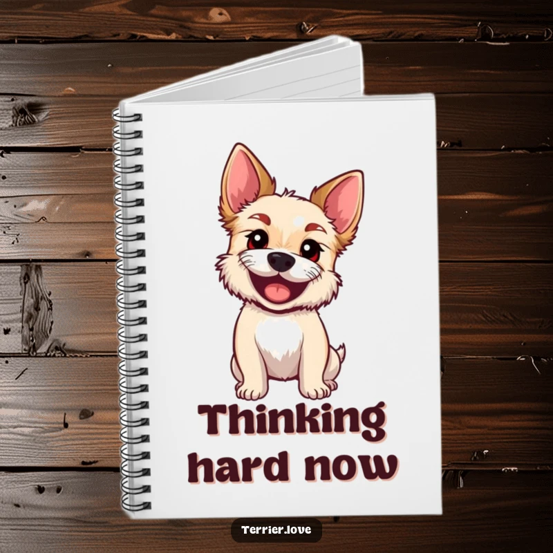 Funny Notebook cover featuring a terrier tilting its head, big curious eyes exuding inquisitiveness.