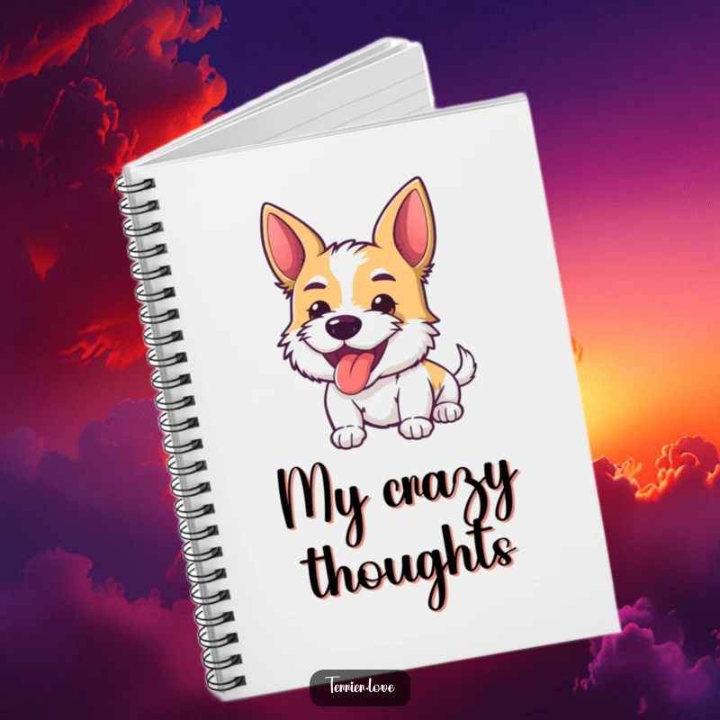 Funny Notebook featuring an energetic terrier with its tongue playfully out, ready to capture your notes and brilliant ideas.
