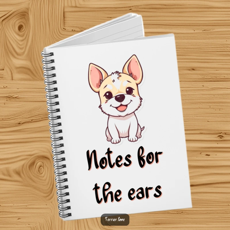 Funny Notebook featuring a smiling terrier with perky floppy ears, ready to capture your notes and brilliant ideas.