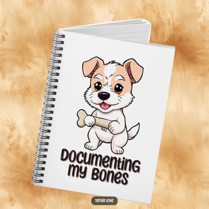 Funny Notebook with a proud terrier holding a bone, perfect for journaling achievements and successes.