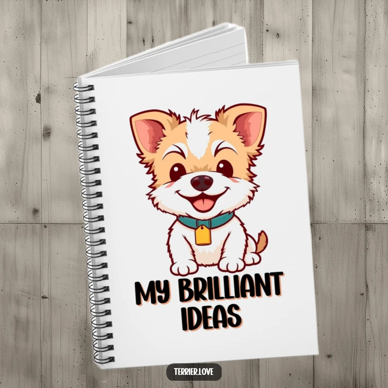 Funny Terrier Smile Notebook: A smiling terrier with a bright collar tag, ready to inspire notes and doodles with its cheerful demeanor.